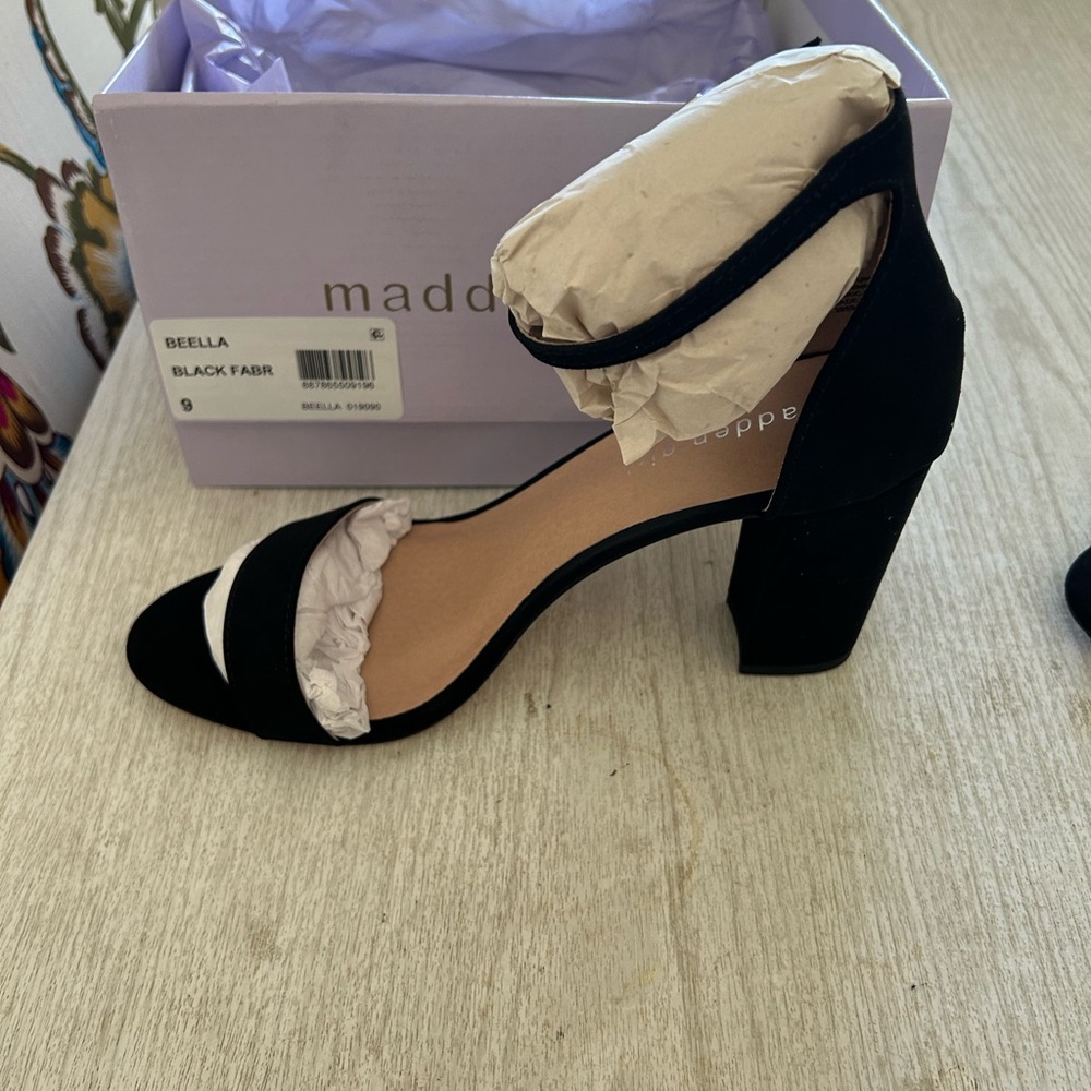 Steve Madden Black Heels with Chunky Block Heel and Ankle Strap